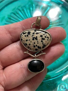 Vintage Whitney Kelly Sterling Silver 925 Dalmatian Jasper Black Onyx Pendant